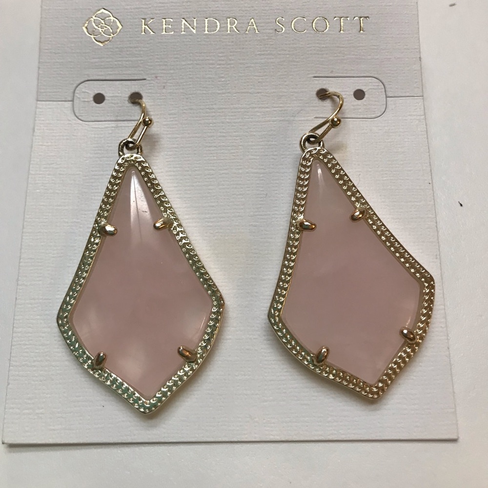 Rose quartz Kendra Scott Alex earrings in gold